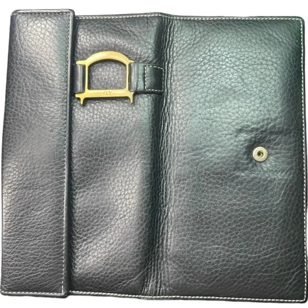 🖤Christian Dior🖤 | 2001 Black Pebbled Leather Trifold Long Wallet